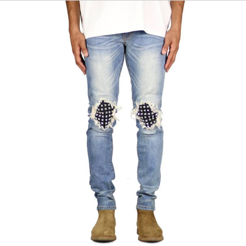 Men's Jeans Ripped Studded Knee Stretch Skinny Fashion Casual Distressed Hip Hop Men 230320