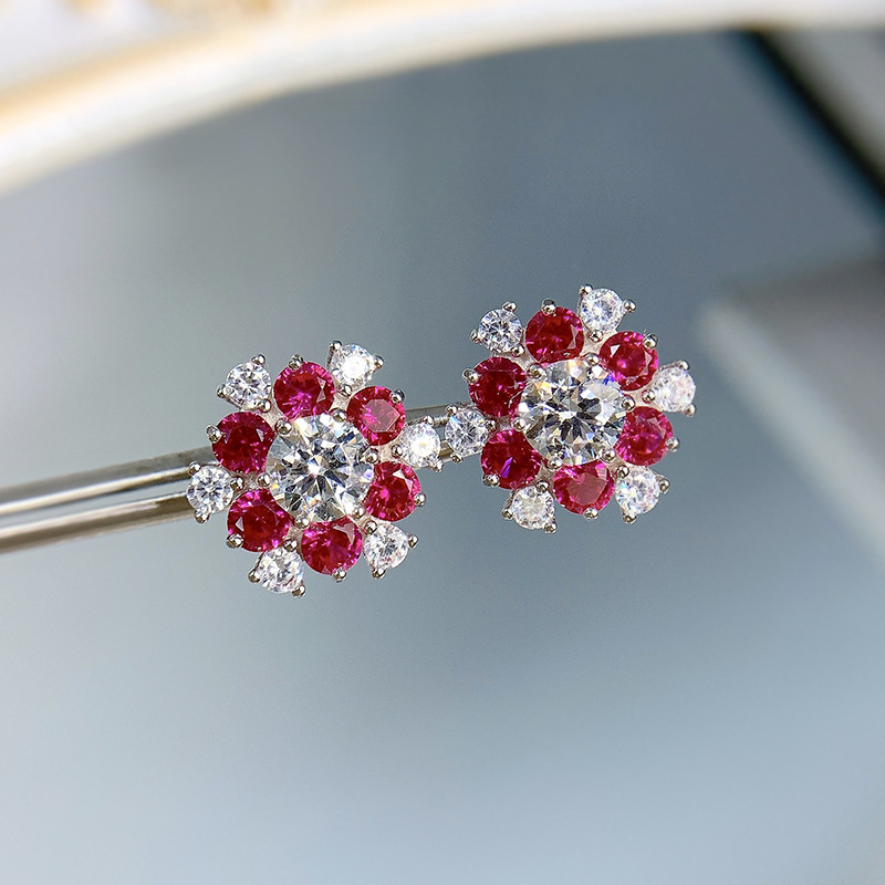 Snow Flower Emerald Diamond Stud Earring 100% Real 925 sterling silver Promise Wedding Earrings for Women Bridal Party Jewelry