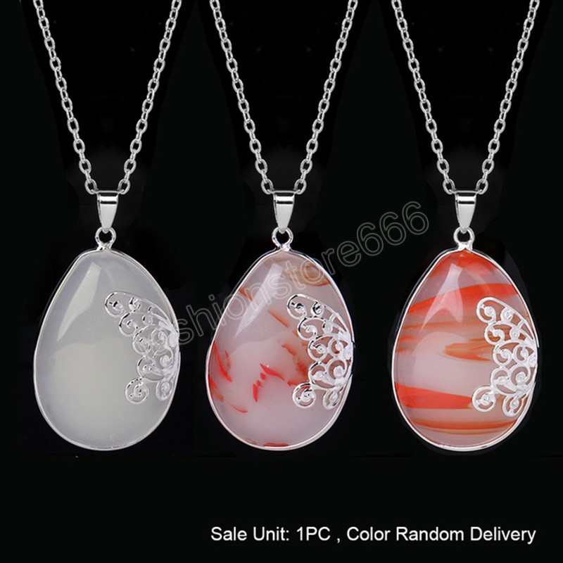 Water Drop Crystal Pendant Necklace for Women Butterfly Wing Natural Stone Amethysts Quartz Healing Necklace Jewelry