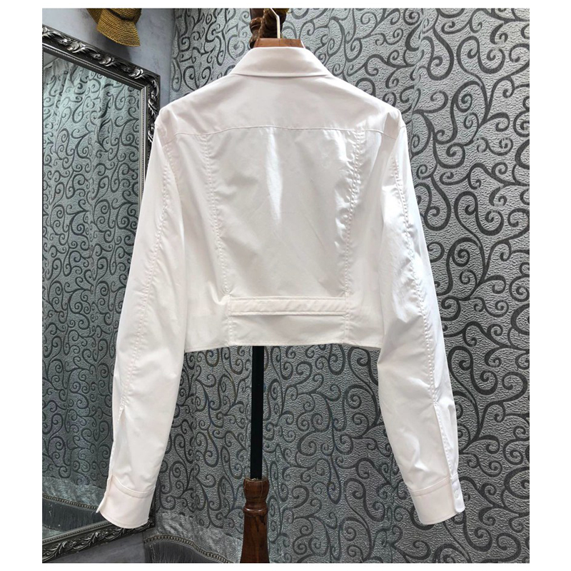 Womens blouse turn down collar single breasted long sleeve high waist up-navel cross bandage shirt SMLXL