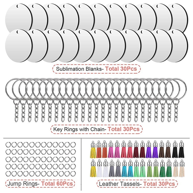 Key Rings 30Sets Sublimation Blanks Keychains Bulk Ornament Set for Crafts Jewelry Making 230320