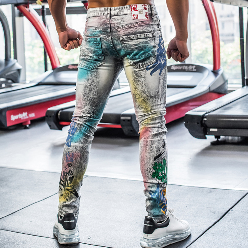 Men's Jeans Graphic Spring Fashion Slim Straight Stretch Denim Pant Trousers For Men Fancy Color Tie Dye Print Hip Hop 230320