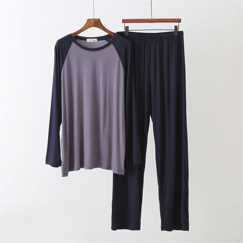 Men's Sleepwear 100% Modal Cotton Men's Pajamas Sets Spring Autumn Long Sleeve Sleepwear Elastic Loose O Neck Home Clothes For Men Plus Size