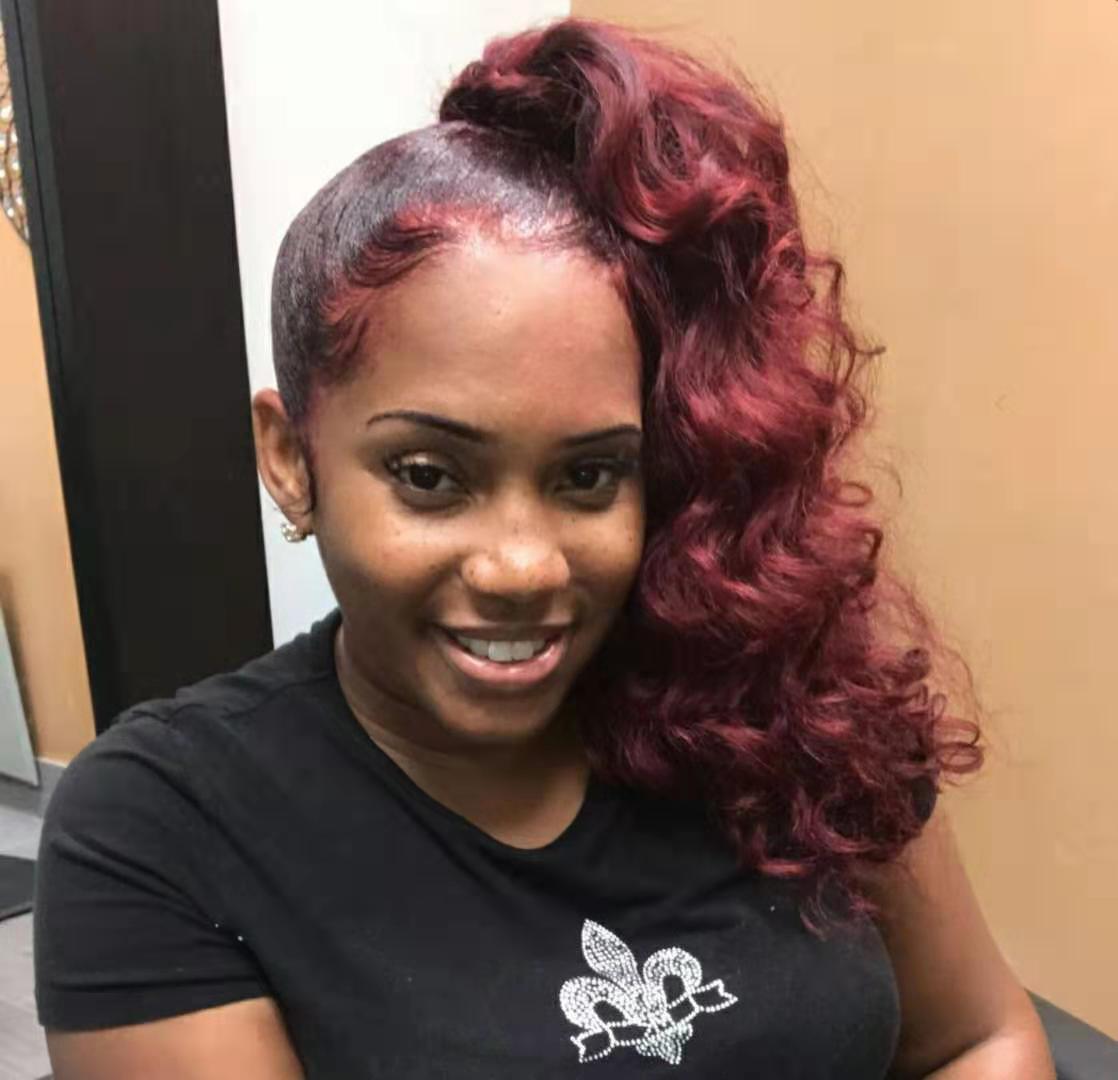 Burgundy 99j drawstring Messy curly long high ponytail hair extension 140g Cuticle aligned virgin human hair pony tail hairpiece 120g