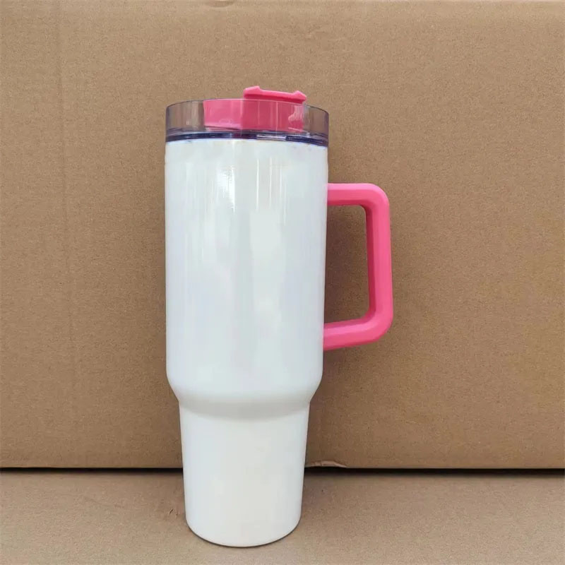 New 40oz sublimation stainless steel tumbler with colorful handle lid straw big capacity beer mug water bottle outdoor camping cup vacuum insulated tu