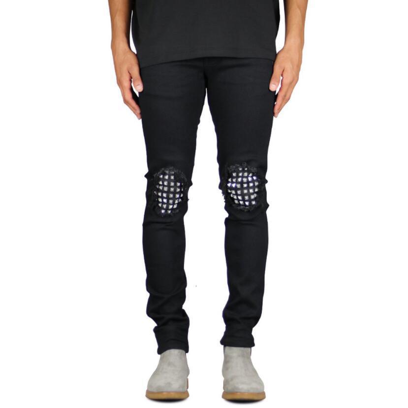 Men's Jeans Ripped Studded Knee Stretch Skinny Fashion Casual Distressed Hip Hop Men 230320
