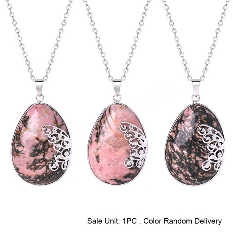 Water Drop Crystal Pendant Necklace for Women Butterfly Wing Natural Stone Amethysts Quartz Healing Necklace Jewelry