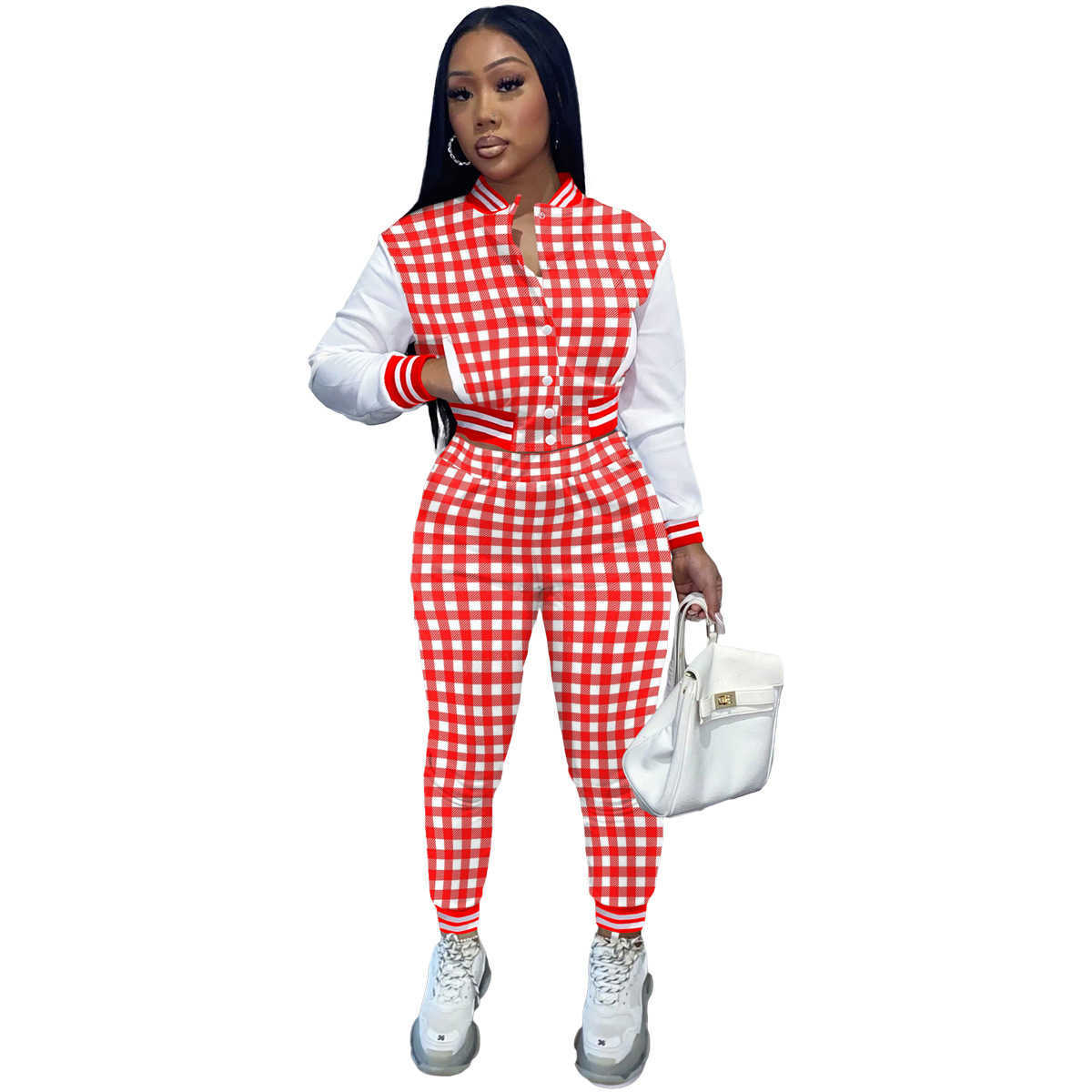 women tracksuits sport suits Stylish Long Fashion Casual Set Printed Panel Long Sleeve Baseball Jacket Two Piece Set