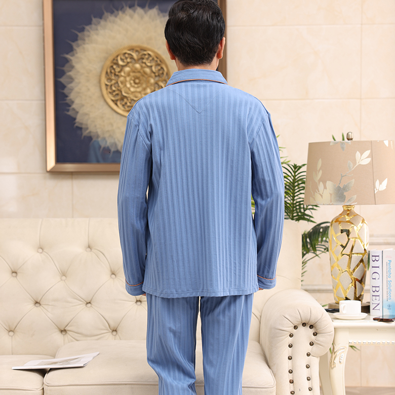 Men's Sleepwear Spring Autumn 100% Cotton Pajamas for Men Long Sleeve Sleepwear Stripe Turn-down Collar Nightgown Suit Large Size M - 4XL 230320