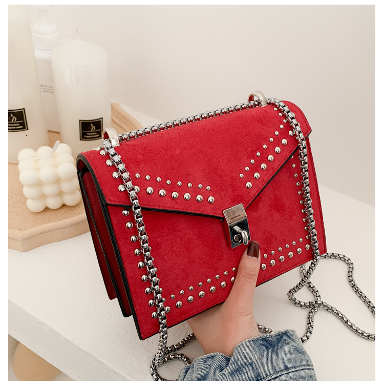 Evening Bags Scrub Leather Small Shoulder Messenger For Women Chain Rivet Lock Crossbody Bag Female Fashion Handbags 230320