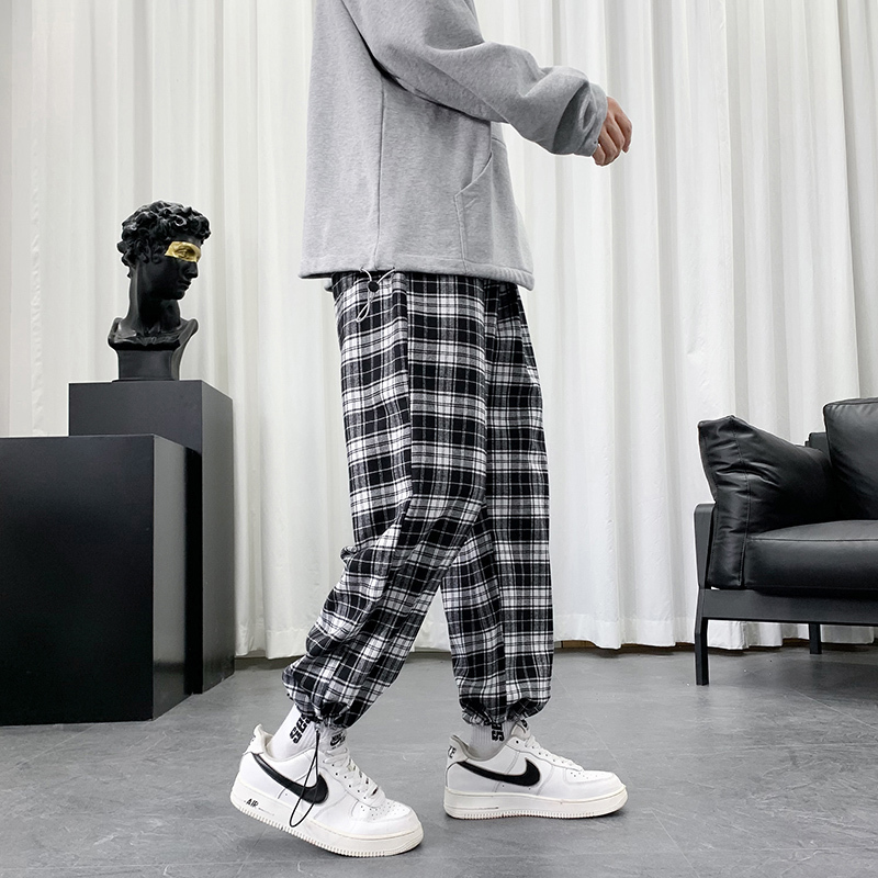 Men's Pants Summer Lightweight Plaid Pants Men Hip Hop Oversized Casual Pants Korean Harem Sweatpants Harajuku Fashion Streetwear Jogger Men 2303