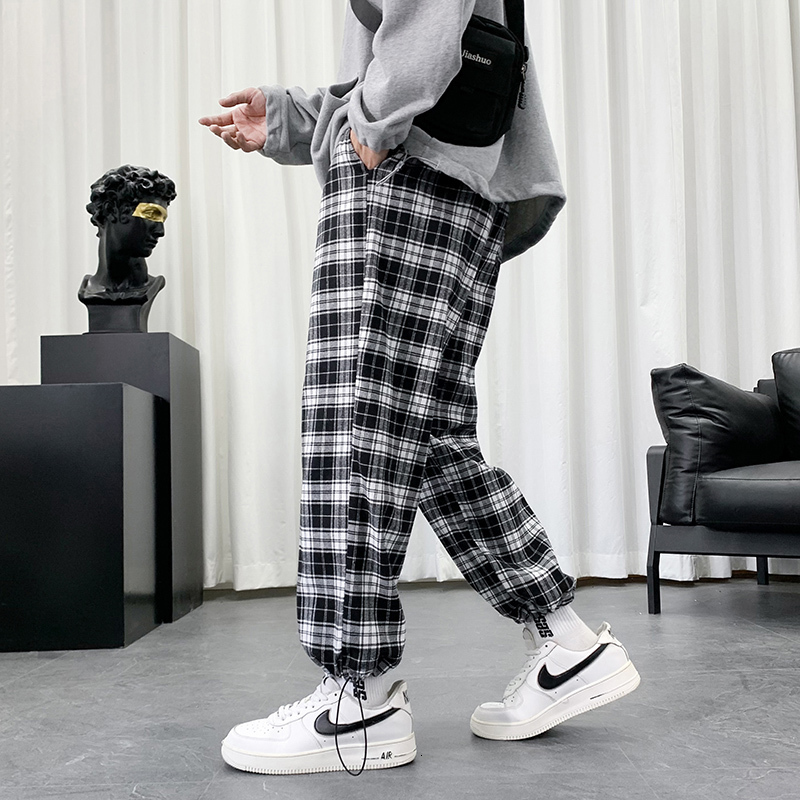 Men's Pants Summer Lightweight Plaid Pants Men Hip Hop Oversized Casual Pants Korean Harem Sweatpants Harajuku Fashion Streetwear Jogger Men 2303