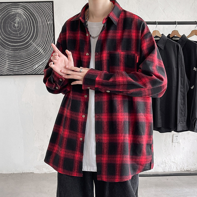 Men's Casual Shirts Flannel Plaid Shirts Men Streetwear Casual Versatile Autumn High Quality Male Harajuku Oversized Retro Long-sleeved Blouses 2
