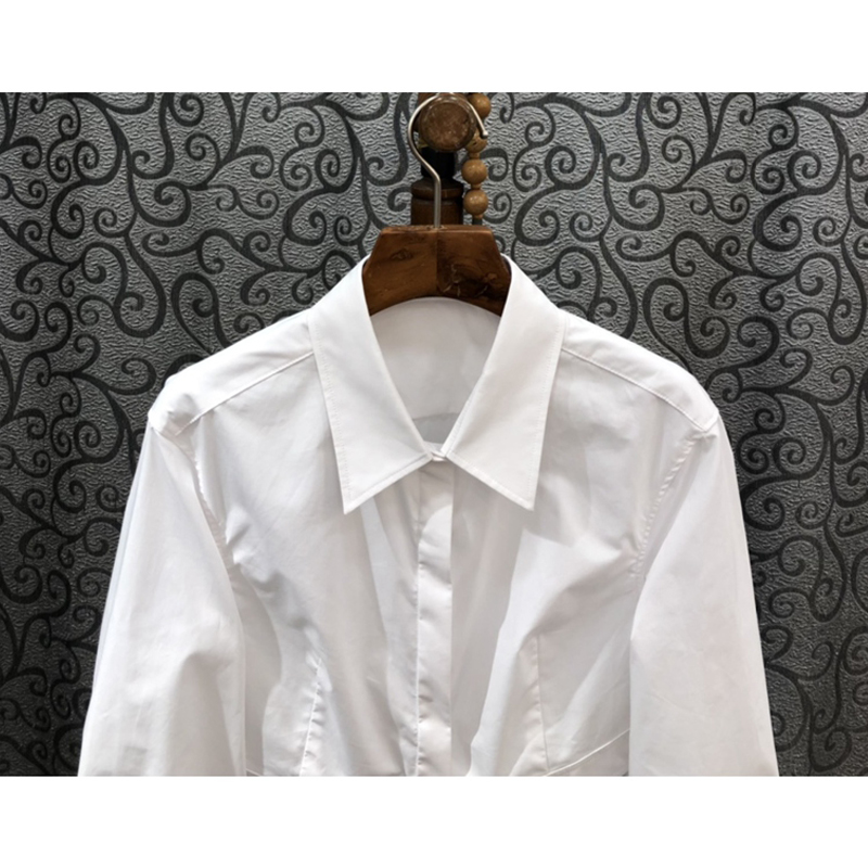 Womens blouse turn down collar single breasted long sleeve high waist up-navel cross bandage shirt SMLXL