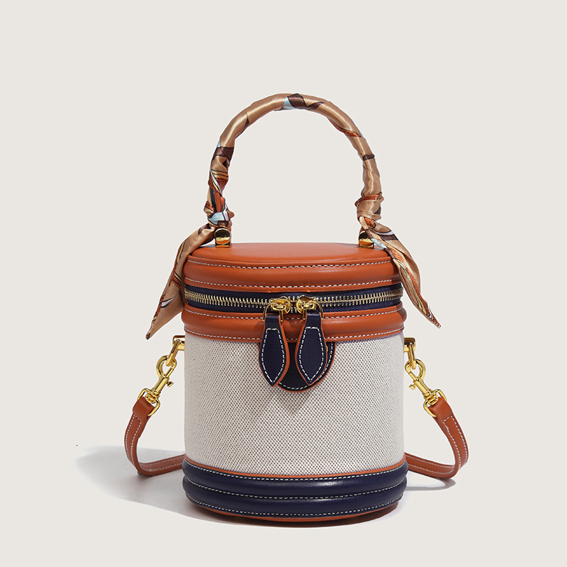 Waist Bags Mini Vintage Bucket Handbag Silk Scarf Fashion Cylinder Messenger 230317