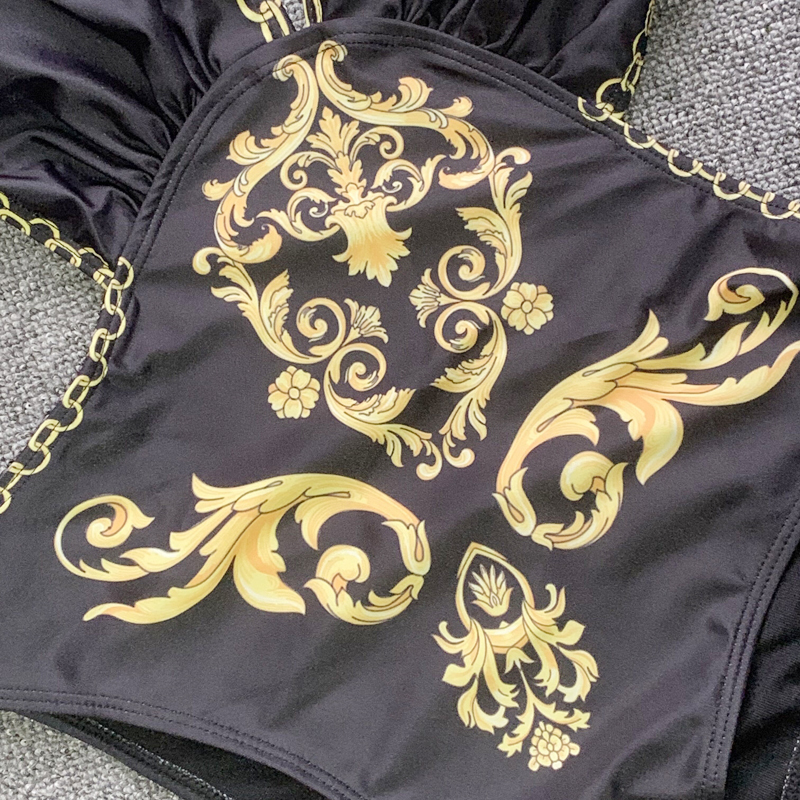 Swim wear Women Beach Wear Swim Suit Sexy Golden Print Swimsuit Swimwear Women Bikini Deep-V Bathing Suits 230317
