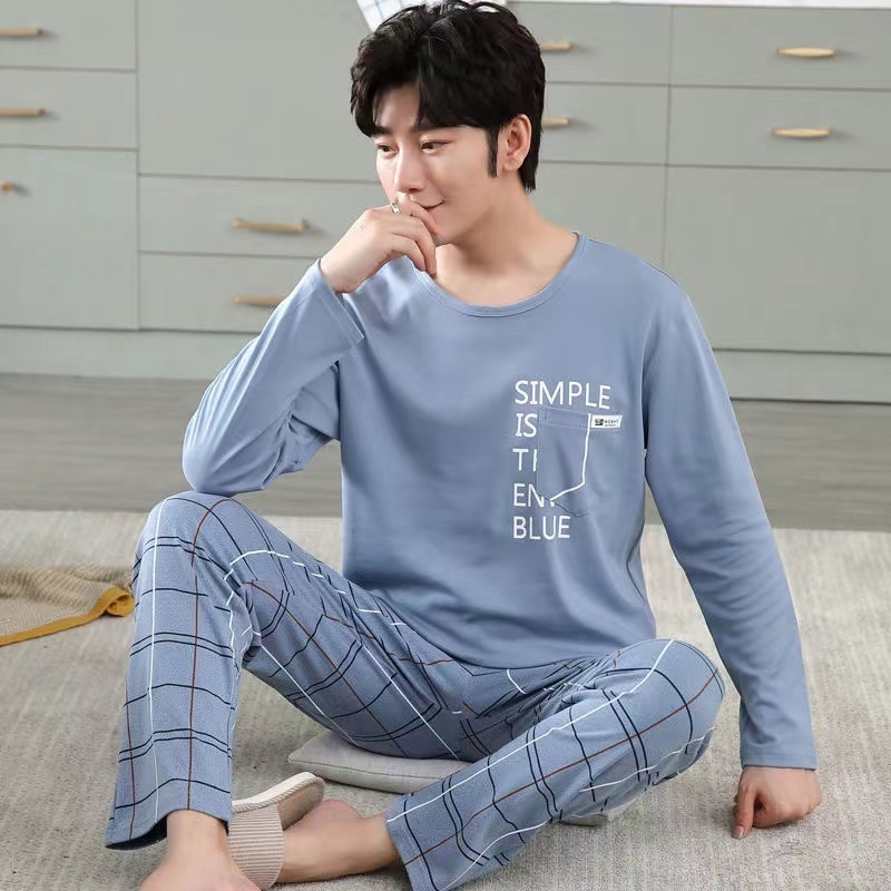 Men's Sleepwear SUO CHAO Pajamas Sets For Men's Long Sleeve Round Neck Tops And Pants Print Pyjamas Nightgown Sleepwear Homewear 230320