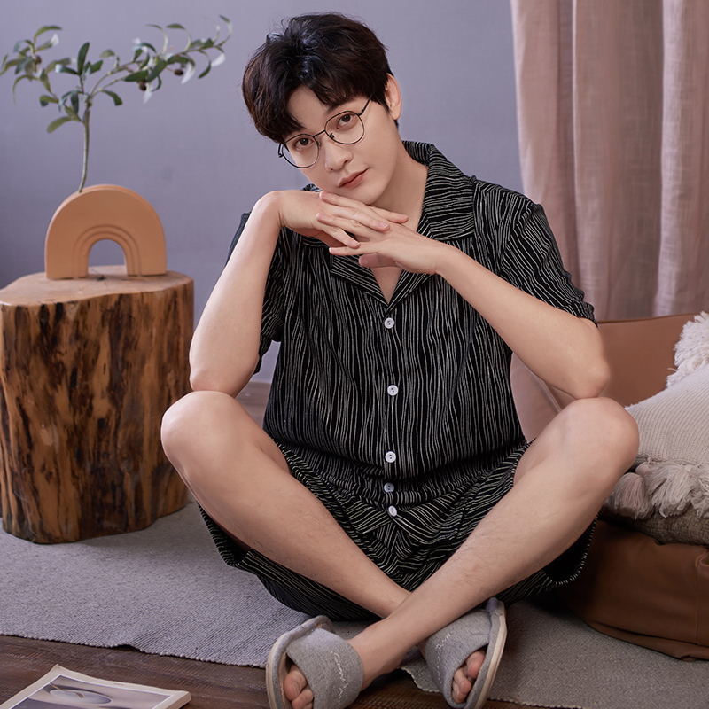 Men's Sleepwear Men Pajamas Set Cotton Summer Nightwear Cardigan Fashion Short Sleepwear Short Sleeves Shorts Pjs Male freeship 230320
