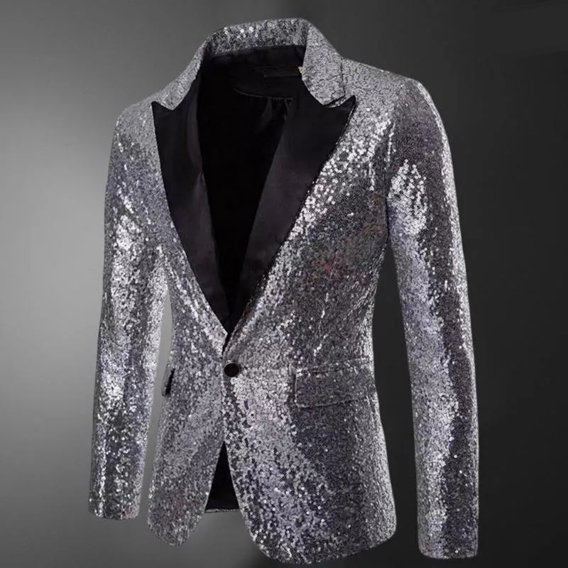 Men's Suits In Men Blazer Single Button 3D Cutting Event Host Shining Sequins Suit Coat Versatile Jacket For Party