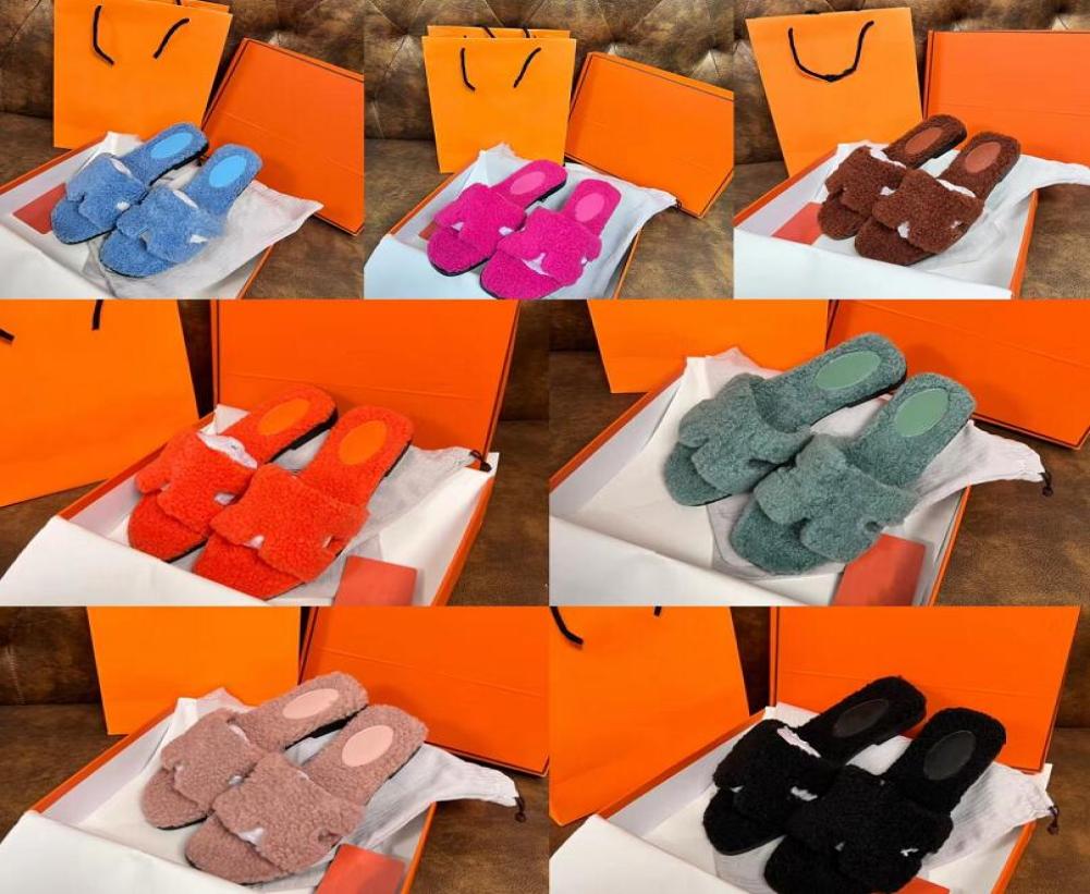 Winter Plush Slippers Designer Lamb Wool Flat Bottom Slipper High Quality Sandal Solid Color y Women Leisure shoes Home S