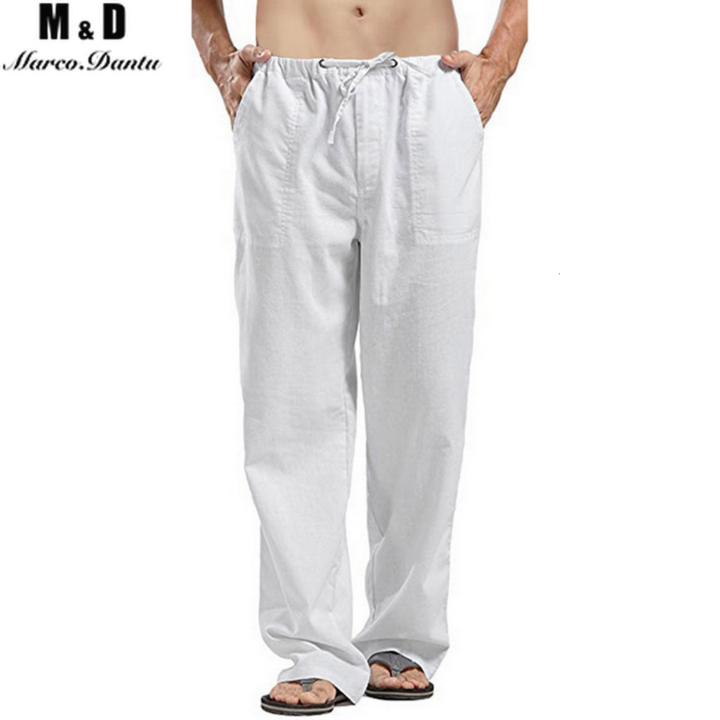 Men's Pants Summer Men Solid Color Linen Multi-pocket Straight Casual Pants Plus Large Size Breathable Comfortable Drawstring Loose Trousers 2303