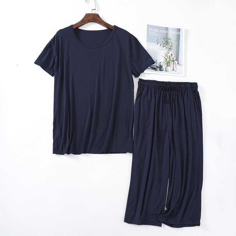 Men's Sleepwear QSROCIO Summer Men's Pajamas Set Solid Color Breathable Modal Viscose Sleepwear Short Sleeve Homewear Simple Casual Suit Mal