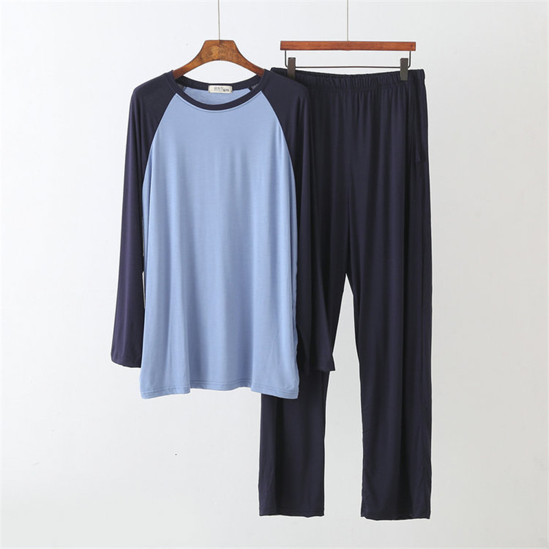 Men's Sleepwear 100% Modal Cotton Men's Pajamas Sets Spring Autumn Long Sleeve Sleepwear Elastic Loose O Neck Home Clothes For Men Plus Size