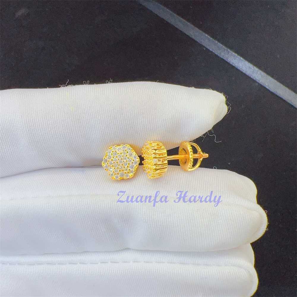 Zuanfa Vvs Diamond Moissanite Jewelry Gold Plated Screw Back Earrings Hip Hop Stud Earrings