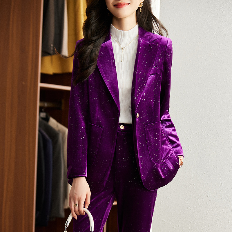 Women's Suits Blazers High Quality Shiny Velvet Autumn Winter Formal Blazer Women Business Suits with Sets Work Wear Office Uniform Pants Jacket 