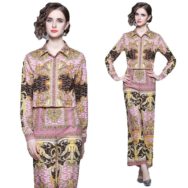 Women Fashion Designer Print Pants Sets 2023 Vacation Party Sets Button Up Shirt and Wide Leg Pant Spring Autumn Two Piece Runway Set Long Sleeve Office Lady Cute Suits, Customize
Women Fashion Designer Print Pants Sets 2023 Vacation Party Sets Button Up Shirt and Wide Leg Pant Spring Autumn Two Piece Runway Set Long Sleeve Office Lady Cute Suits, Customize