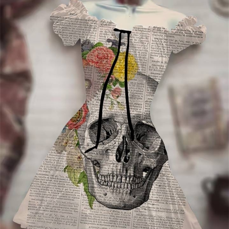 Casual Dresses Horror Halloween Black Costume Sun Moon Dress Hawaiian Bohemian Dress Beauty Black Scarecrow 3D 230317