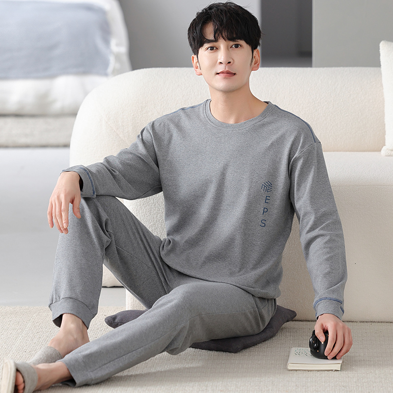 Men's Sleepwear est Spring M-4XL Men Pajamas Set 100% Cotton Long Sleeve Sleepwear Autumn Home Clothes 230320