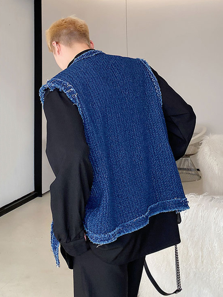 Men's Vests IEFB Korean Style Texture Men Casual Denim Vest 2023 Fashionable Loose Top Solid Color Single Breasted 9A1612 230320