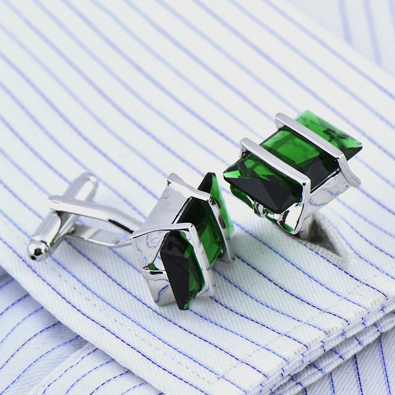 Cuff Links Bridegroom Wedding Evening Party Business Men French Shirts Silvery links Green Crystal link With Gift Bag 230320