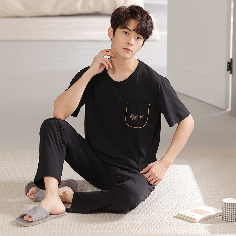 Men's Sleepwear Summer Men's Soft Modal Pajamas Set Simple Short-Sleeve Tops Long Pants Nightwear Home Wear Suits Fashion Sleepwear for Men 