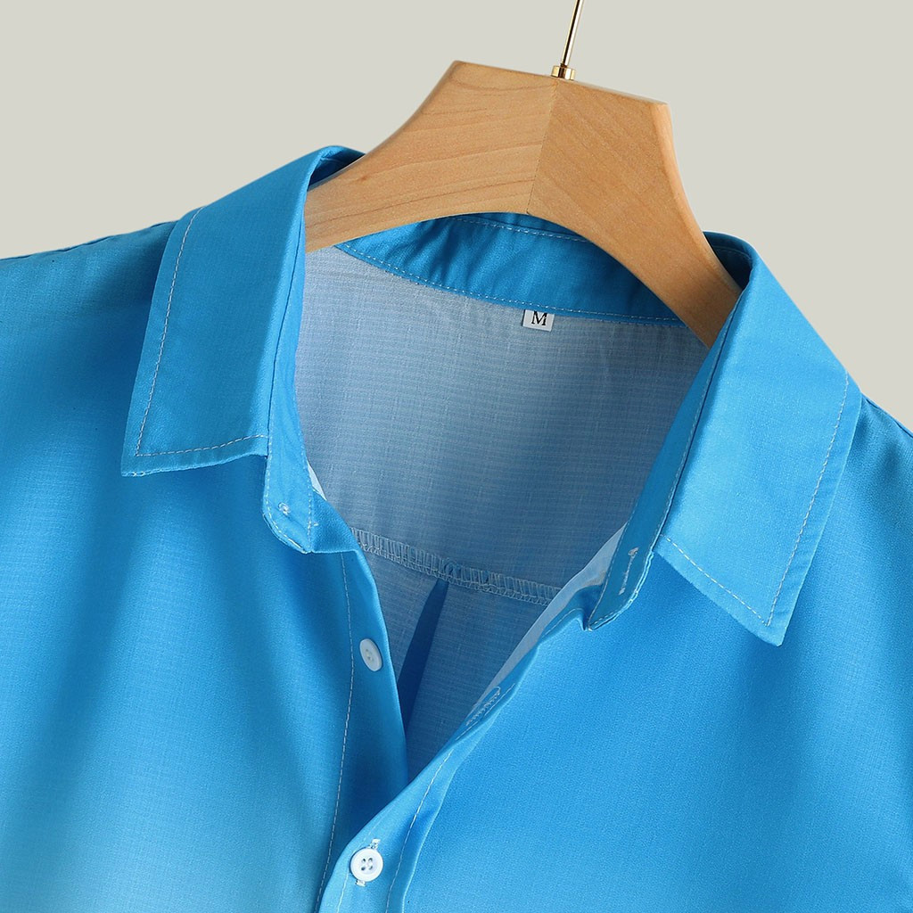 Men's Casual Shirts Summer Cool Thin Breathable Collar Gradient Dyed Men's Hawaiian Shirt Casual Short Sleeve Four way Elastic Material 2304