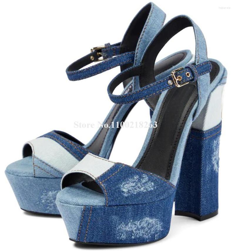 Sandals Est Light Blue Patchwrok Dark Denim Chunky Heel Peep Toe High Platform Ankle Strap Thick Dress Shoes, Picture shown
Sandals Est Light Blue Patchwrok Dark Denim Chunky Heel Peep Toe High Platform Ankle Strap Thick Dress Shoes, Picture shown