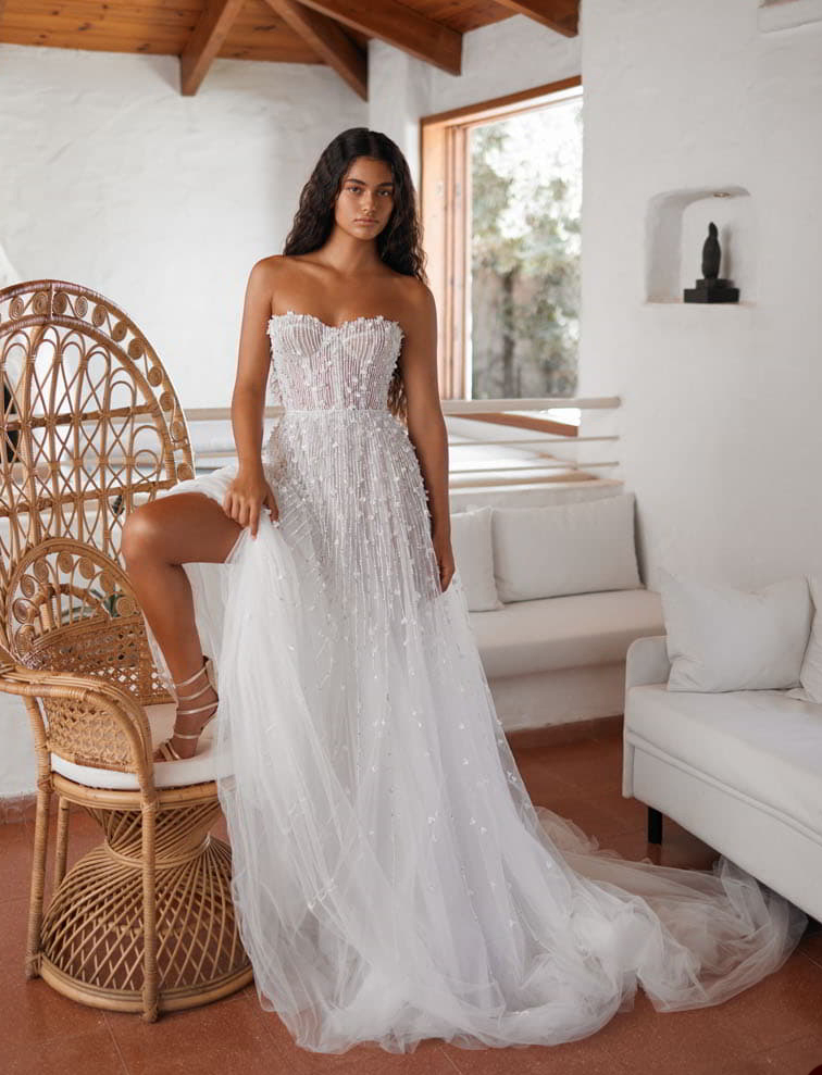 Sweetheart Mermaid Wedding Dresses Illusion 3D Flowers Pearls Beading Bride Dress Bohemian Bridal Gowns