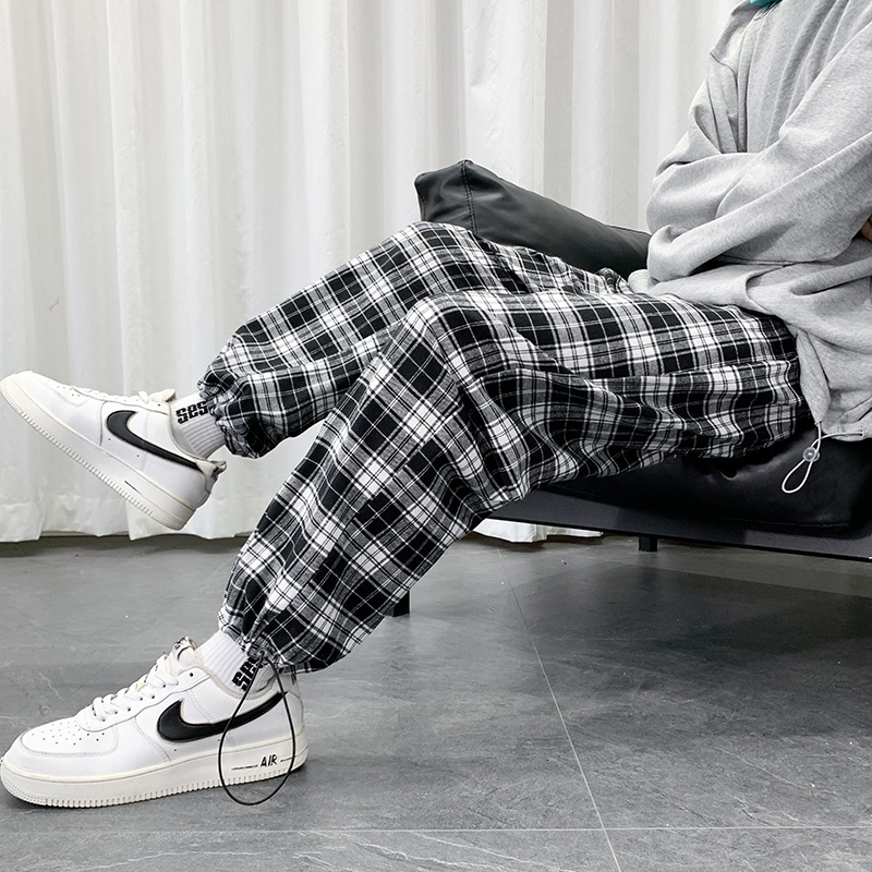 Men's Pants Summer Lightweight Plaid Pants Men Hip Hop Oversized Casual Pants Korean Harem Sweatpants Harajuku Fashion Streetwear Jogger Men 2303