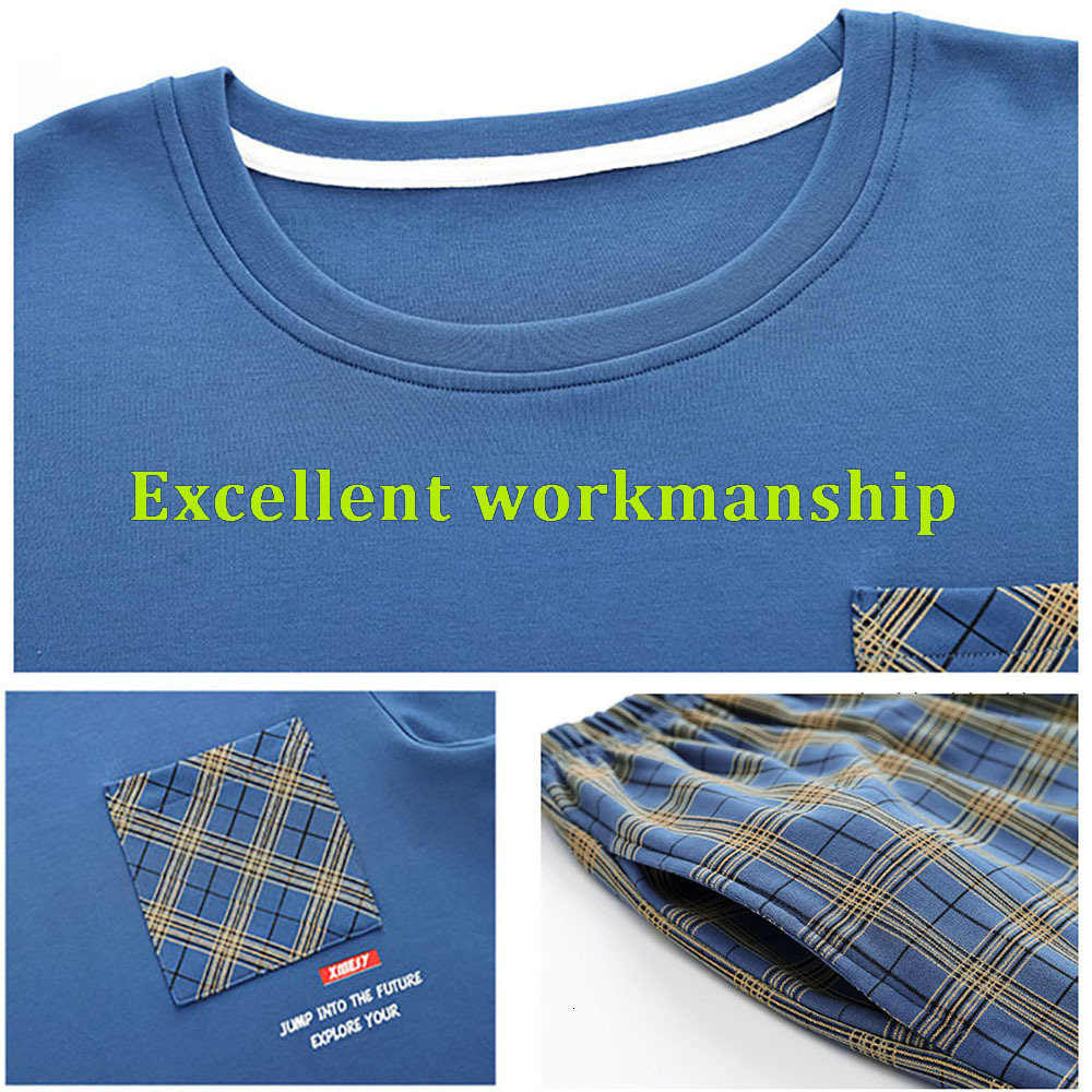 Men's Sleepwear Spring Summer Casual O Neck Sleepwear Fashion Plaid Pants Pajama Sets Comfortable Cotton Pajamas for Men pijama hombre 4XL 230320