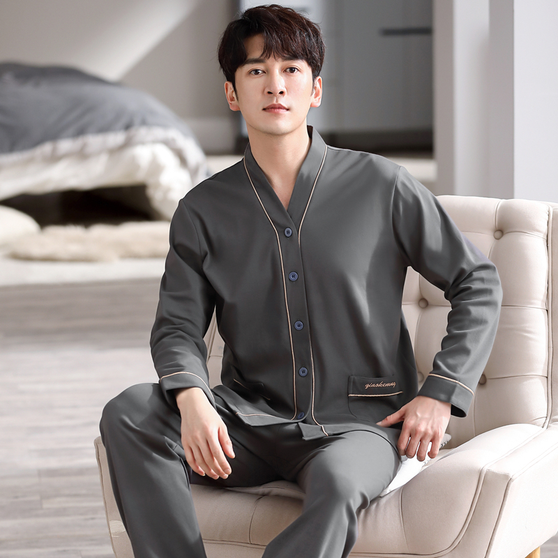 Men's Sleepwear Men's 100% Cotton Pajamas Set Trendy Casual Nightwear Long Sleeve V-neck Nightie Spring Autumn Loose Sleepwear Plus Size 230