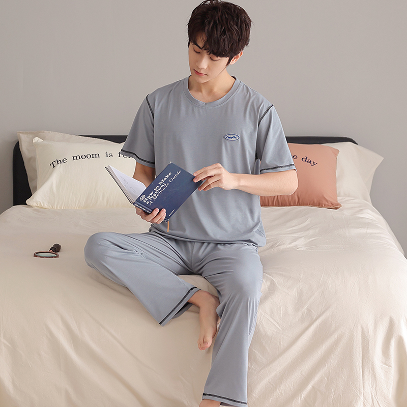 Men's Sleepwear L-4XL Men's Pijamas Summer Modal Leisure Home Suit Short Sleeve Pajamas Set Shorts Plus Size 4XL Black Sleepwear for Men 230