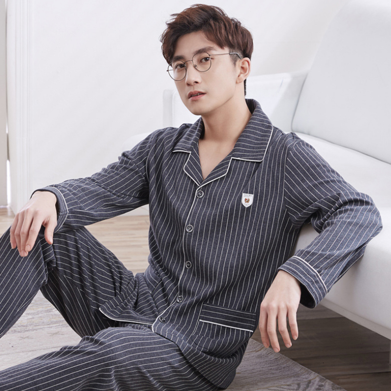 Men's Sleepwear Winter Long Sleeved Pajamas Home Clothes Ensembles De Pyjamas Men's Sleepwear Lounge Homewear Plaid Sleep Shirt Mens Pyjamaa