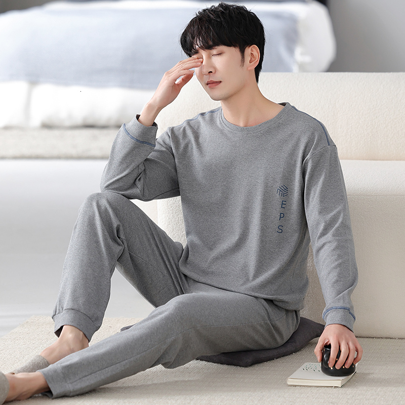 Men's Sleepwear est Spring M-4XL Men Pajamas Set 100% Cotton Long Sleeve Sleepwear Autumn Home Clothes 230320