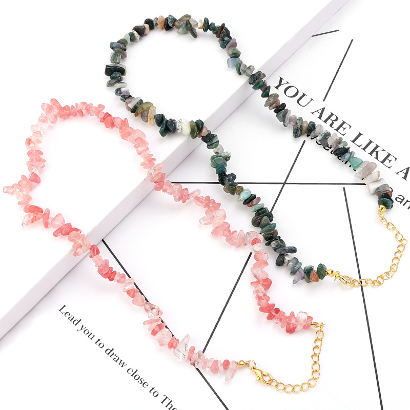 Natural Stone Choker Necklace Irregular Healing Gravel Amethyst Fluorite Aquamarines Crystal Quartz Chip Beads Necklace