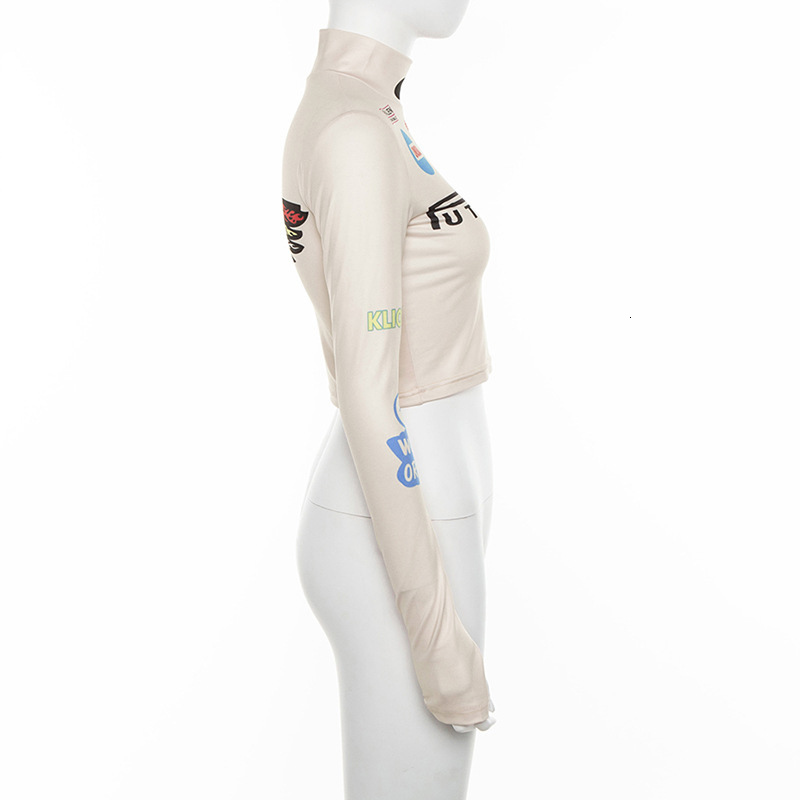 Women's TShirt Women Sexy Motorcycle Suit Moon Pattern Tunic Fashion Long Sleeve Top Half High Neck Racing Stretch Bottoming Shirt 230317