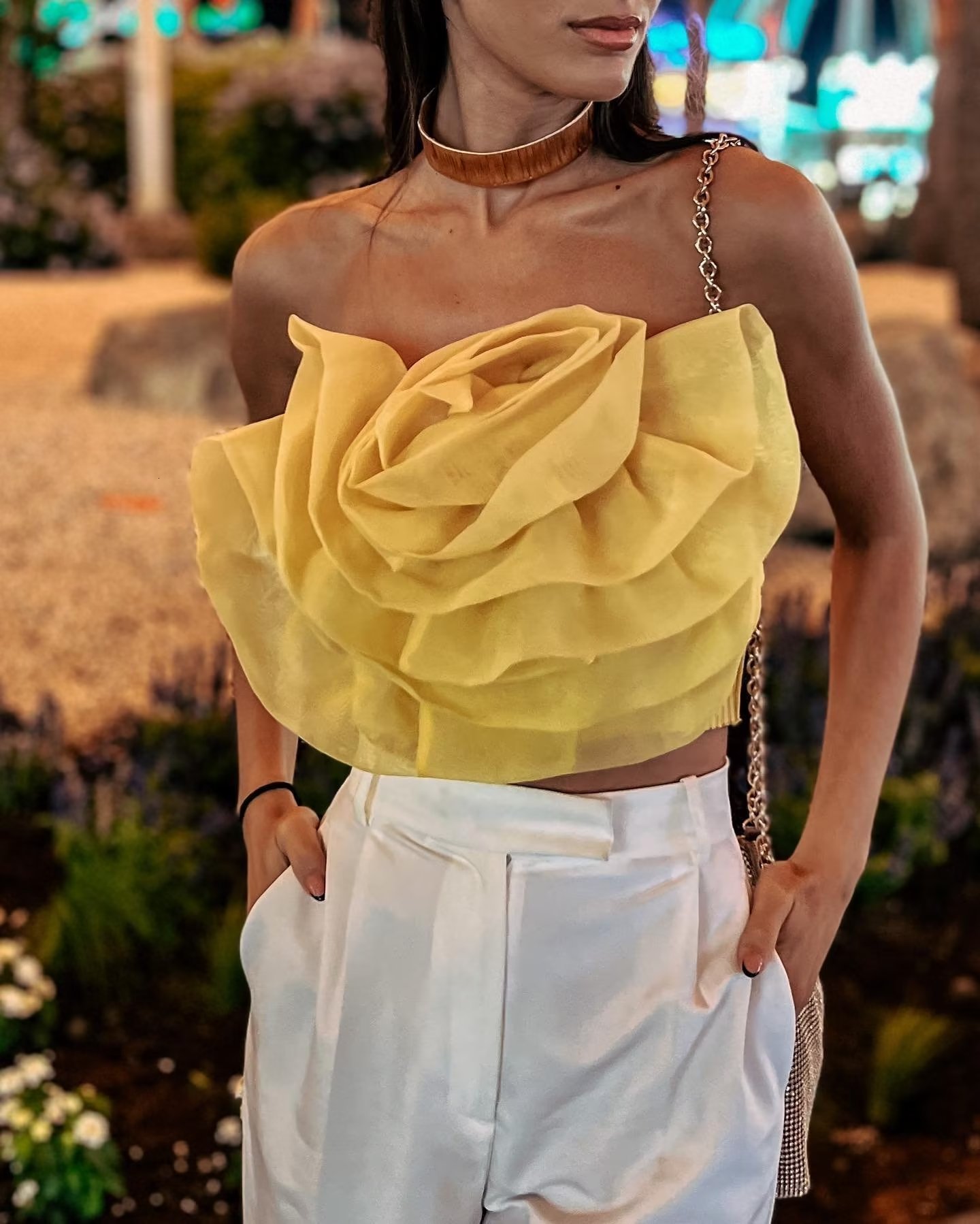 Women's Tanks Camis Big Flower Organza Knitted Summer Autumn Party Yellow Crop Top Fashion Cute Sleevless Blusa 2023 Sexy Tank 230317