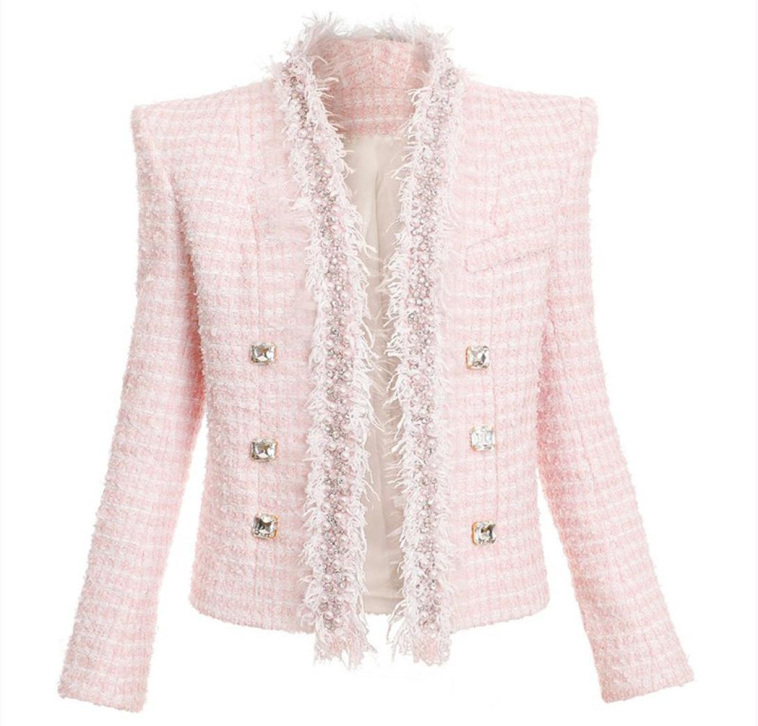 2021 Fall Autumn Long Sleeve V Neck Pink Solid Color Tweed Beaded Rhinestone Buckles DoubleBreasted Blazers Elegant Top Quality O6179672
2021 Fall Autumn Long Sleeve V Neck Pink Solid Color Tweed Beaded Rhinestone Buckles DoubleBreasted Blazers Elegant Top Quality O6179672