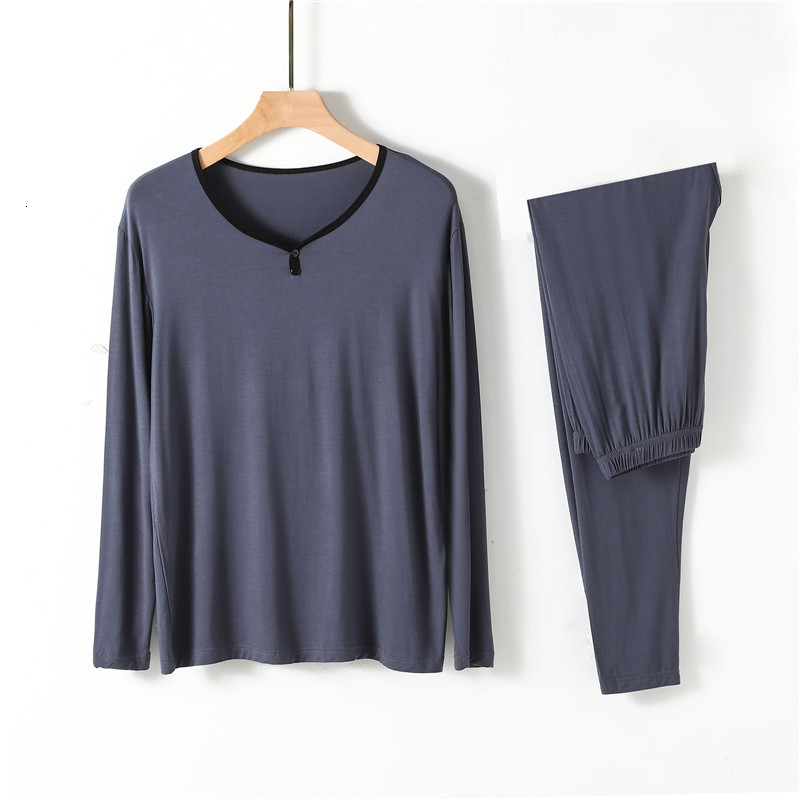 Men's Sleepwear Spring Summer Modal Men's Sleepwear Sets Long Sleeve V Neck Pajamas For MaleSoft Loose Homewear Solid Lounge Wear 2 Pieces/S