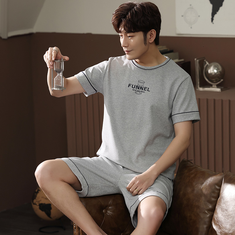 Men's Sleepwear 100% Cotton Men Sleepwear High Quality Summer Pajama Set Short Sleeve Plaid Shorts Pijamas Elegant Plus Size L-4XL Nightwear 2303